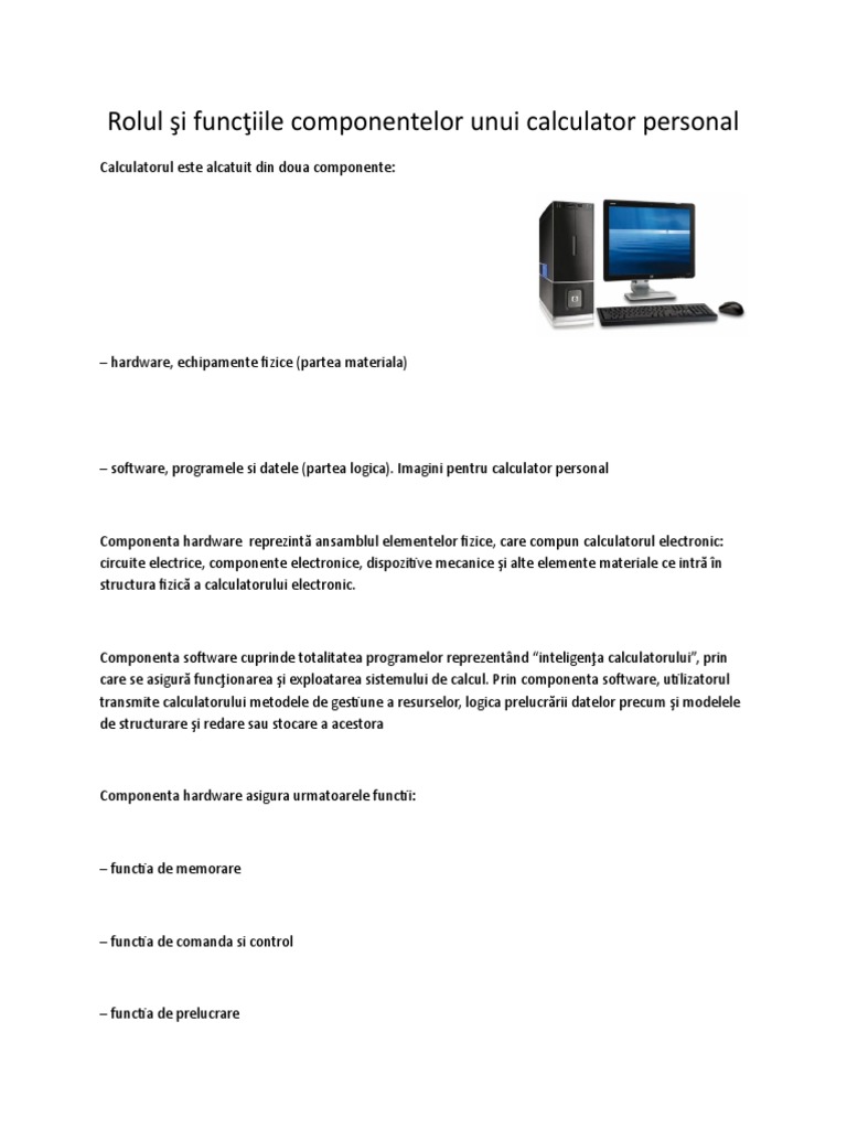 Rolul Si Functiile Componentelor Unui Calculator | PDF