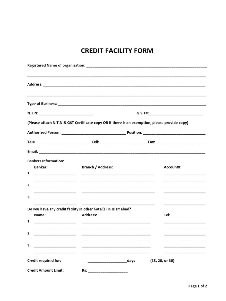 Credit Facility Application Form | PDF | Credit | Finance & Money ...
