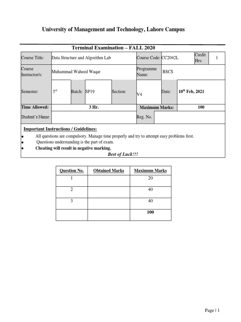 Data Structures & Algorithms Lab Exam | PDF | Subroutine | Pointer ...