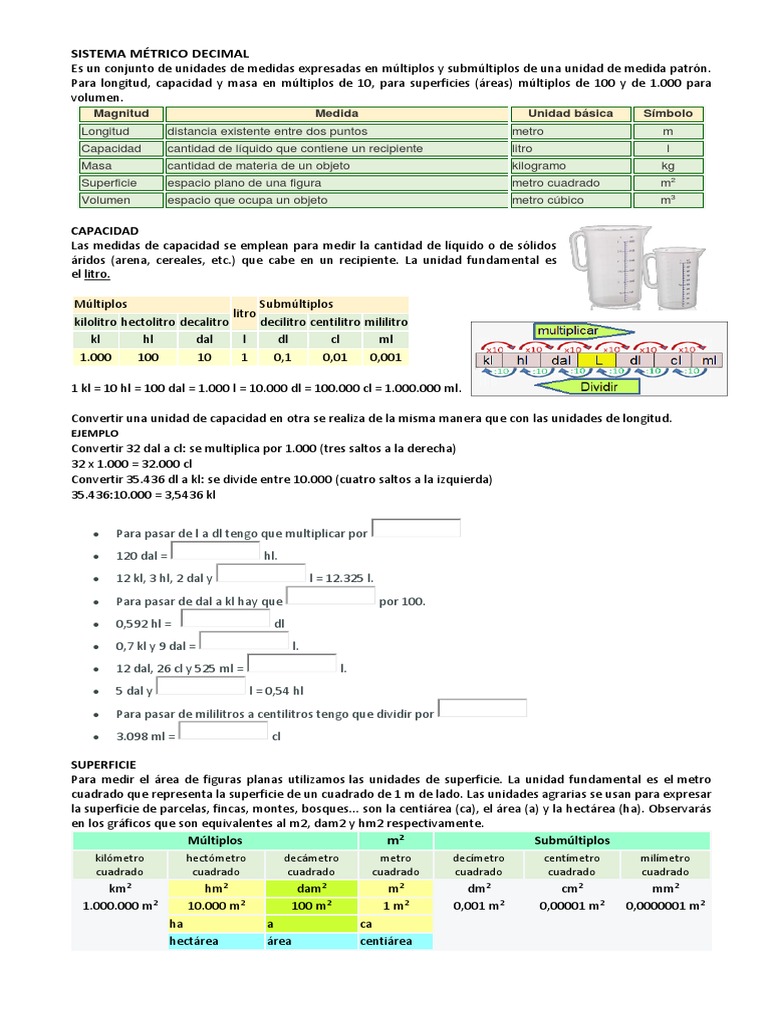 Sistema Metrico Decimal Y Poligonos Pdf Litro Volumen