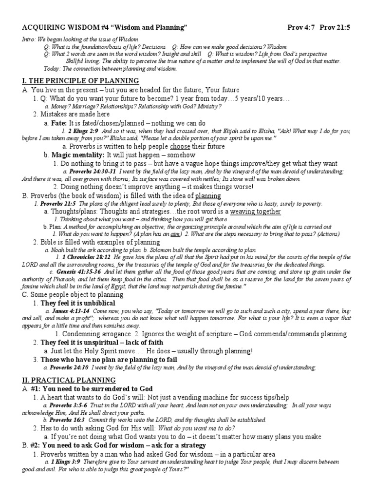 ACQUIRING WISDOM #4 Wisdom and Planning | PDF | Wisdom | Book Of Proverbs