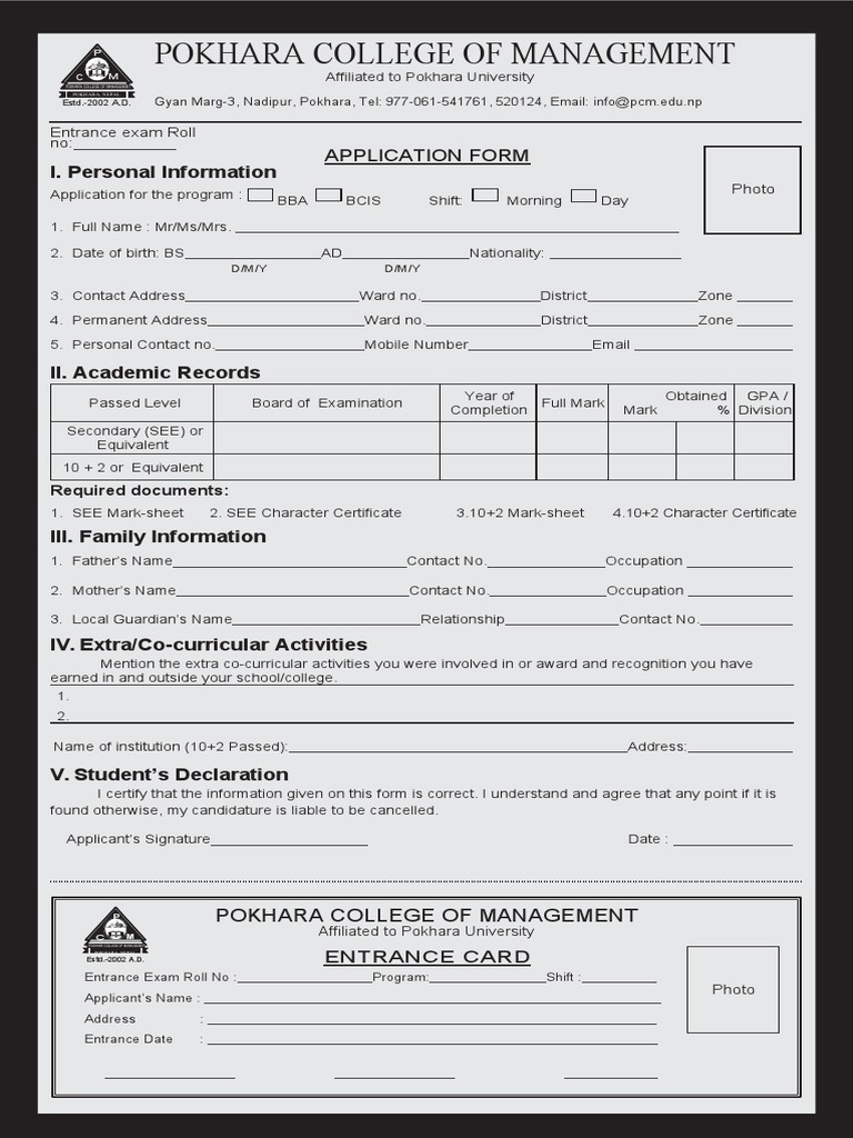 Student Application Form BCIS - 2077 | PDF | Test/Examination | Business