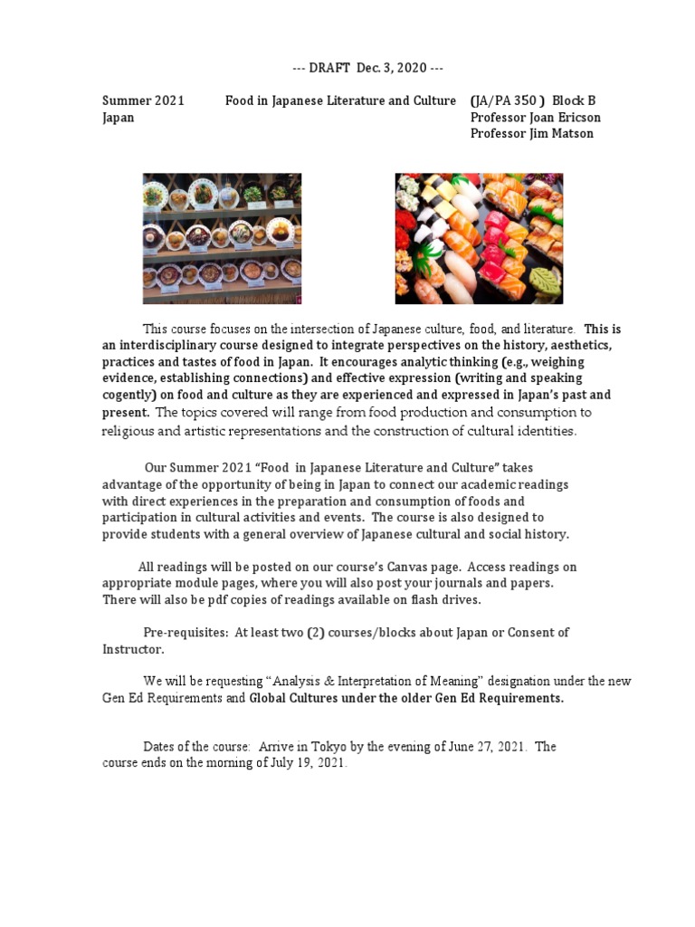 Food in Japanese Literature Course | PDF | Japanese Cuisine | Sushi