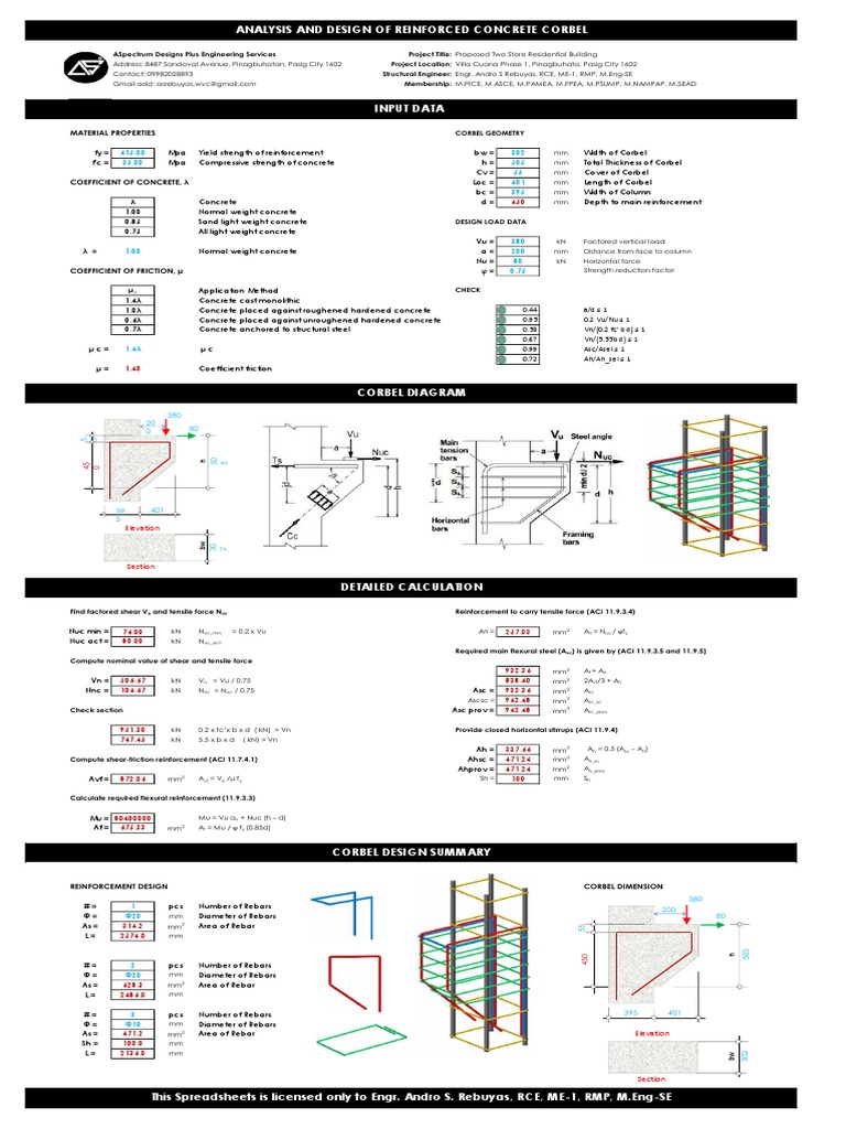 Analysis and Design of Reinforced Concrete Corbel: Elevation | PDF ...