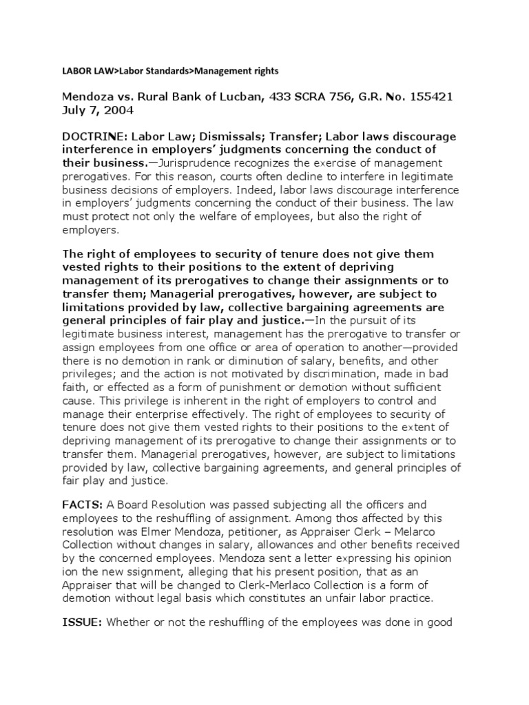 Management Rights in Employee Transfers | PDF | United States Labor Law ...