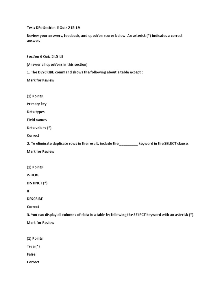 Quiz 6 L5-L9 | PDF | Databases | Data Management Software