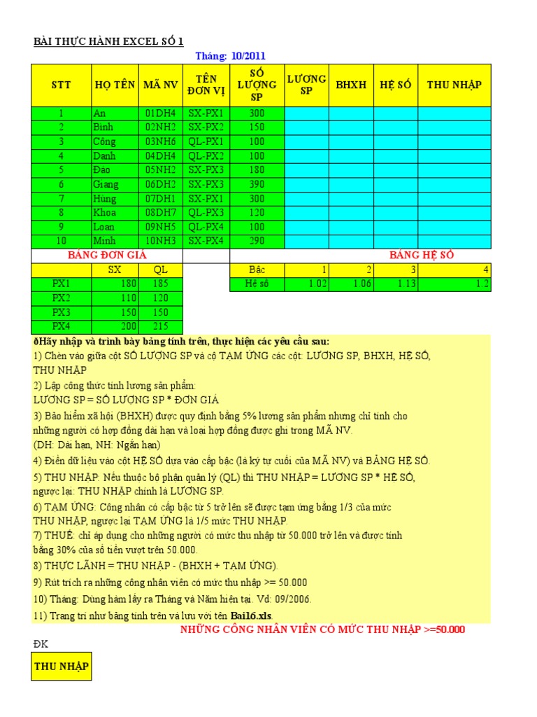 Cac Bai Tap Excel Tu Co Ban Toi Nang Cao 3 | PDF