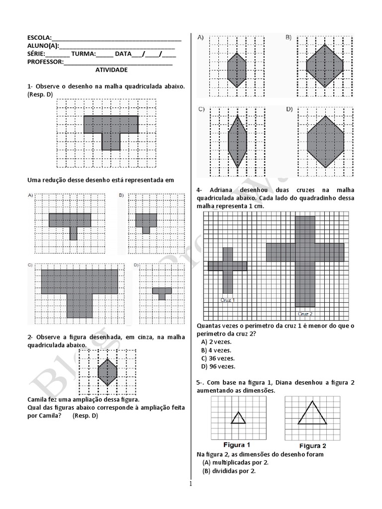 Ampliação e Redução de Figuras 5º Ano | PDF | Ensino de Matemática