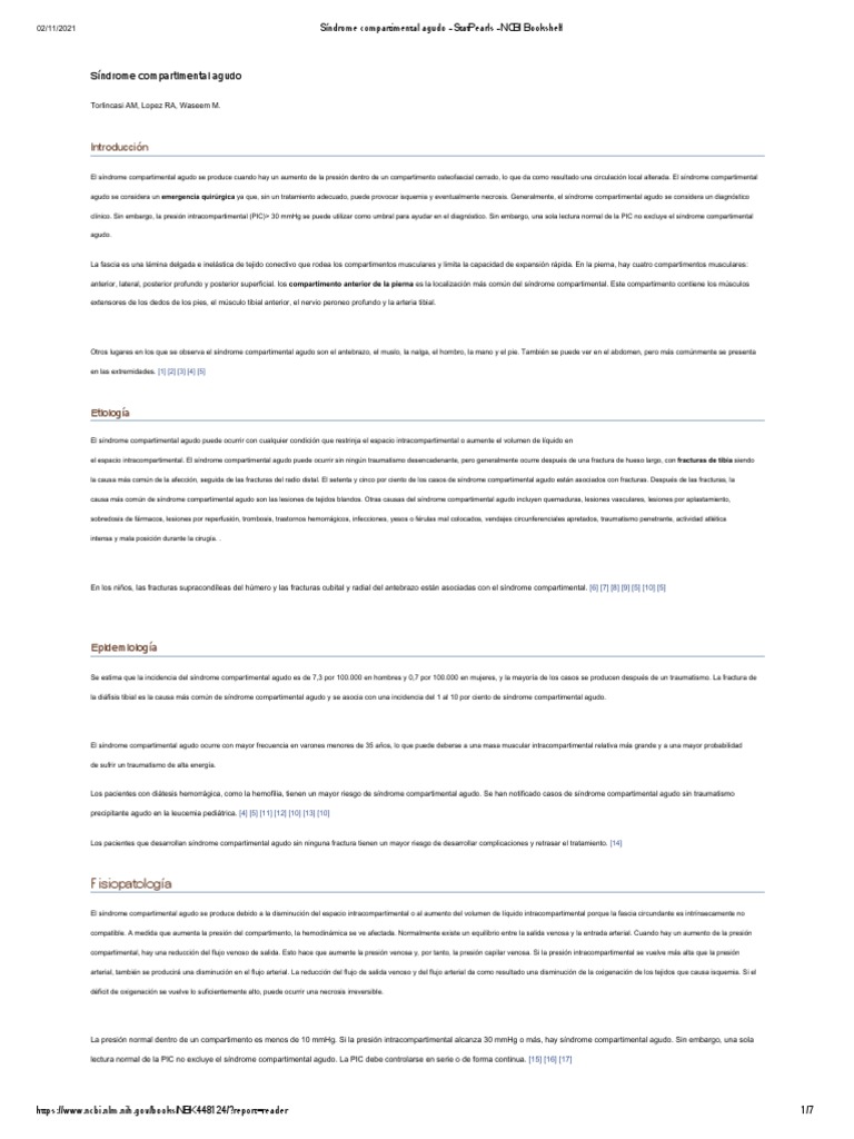 Acute Compartment Syndrome StatPearls NCBI Bookshelf En.es PDF