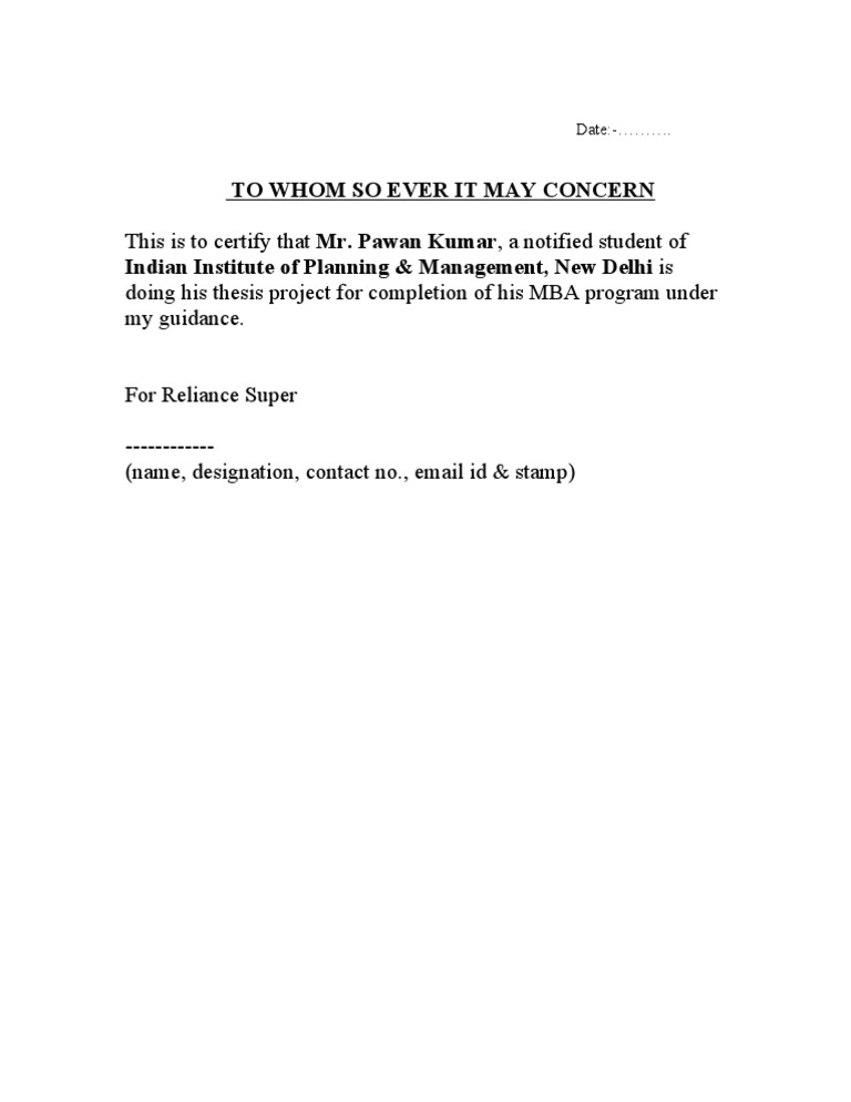 Format For Thesis Letter | PDF