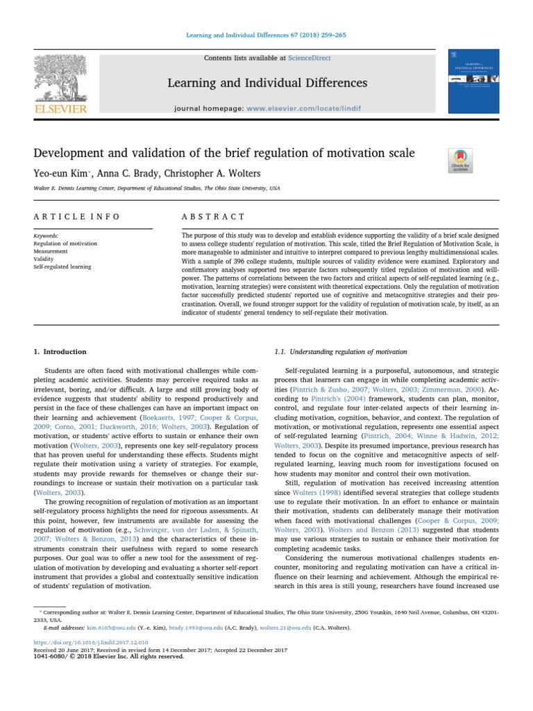 Development and Validation of The Brief Regulation of Motivation Scale ...