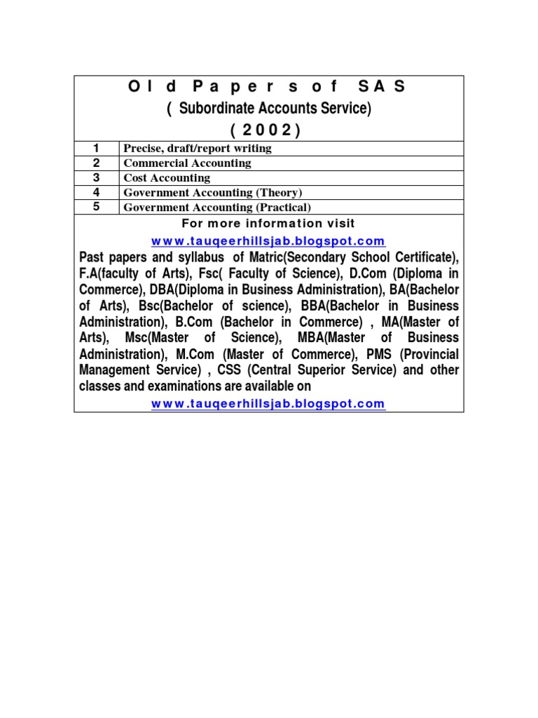 Old SAS Papers and Syllabus Guide | PDF | Business