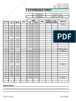 Daily Attendance Sheet: Month: Territory: Name: Location: Time Sign Time Sign Total O.T Remarks IN OUT IN OUT Hours Hours