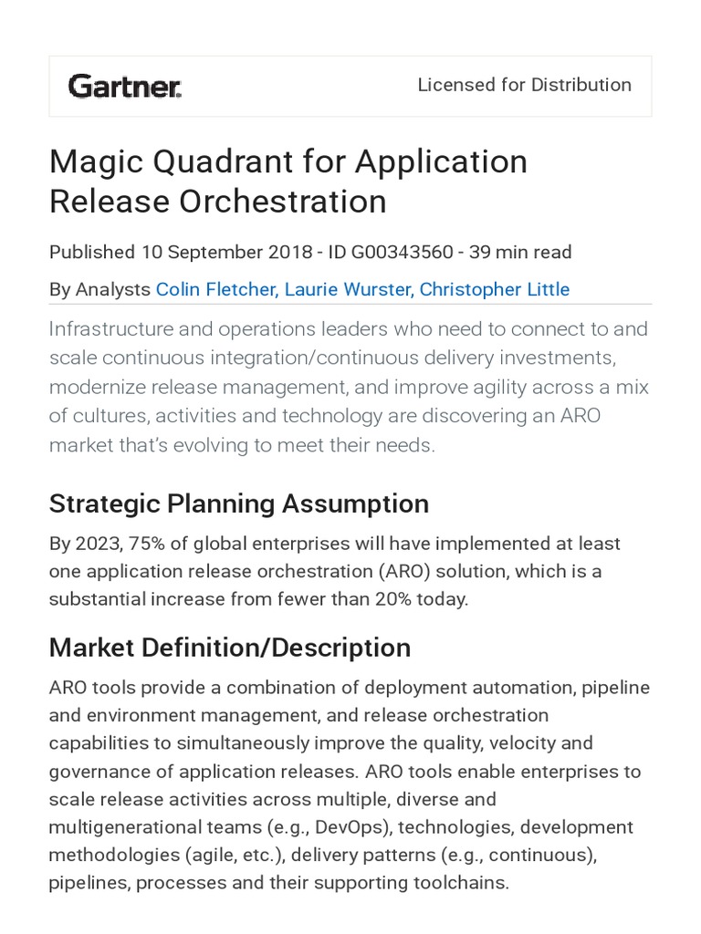 Gartner Magic Quadrant For Application Release Orchestration 2018 PDF