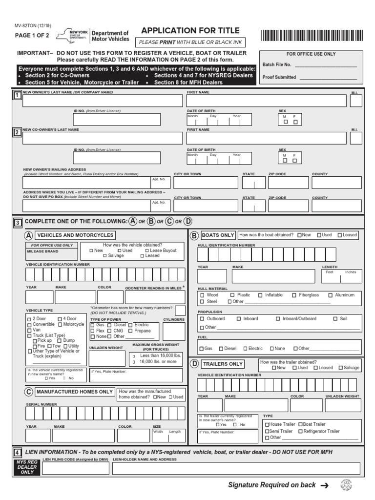 New York Vehicle Title Application Form | PDF | Sales Taxes In The ...