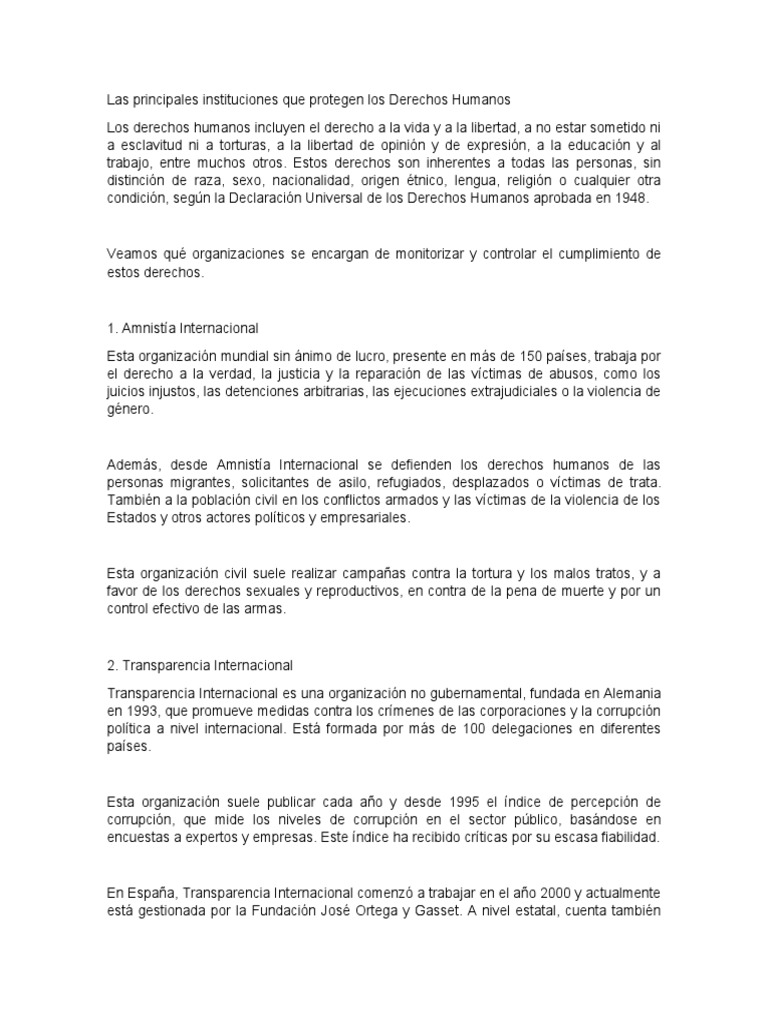 Las Principales Instituciones Que Protegen Los Derechos Humanos ...