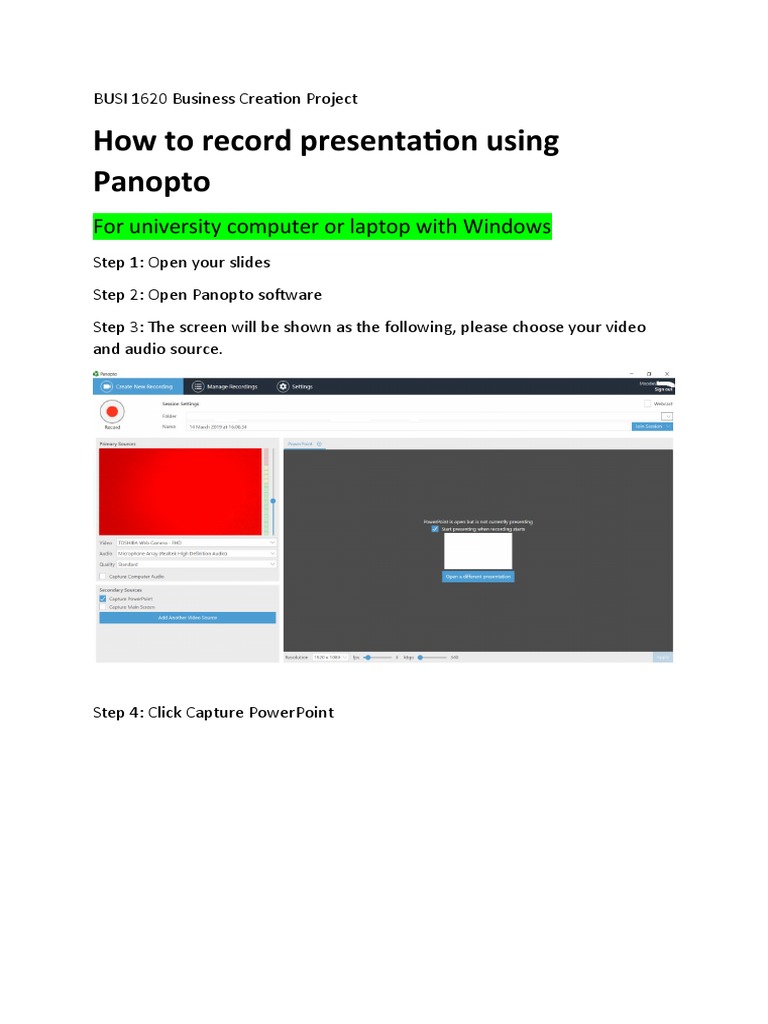 How To Record Presentation Using Panopto PDF