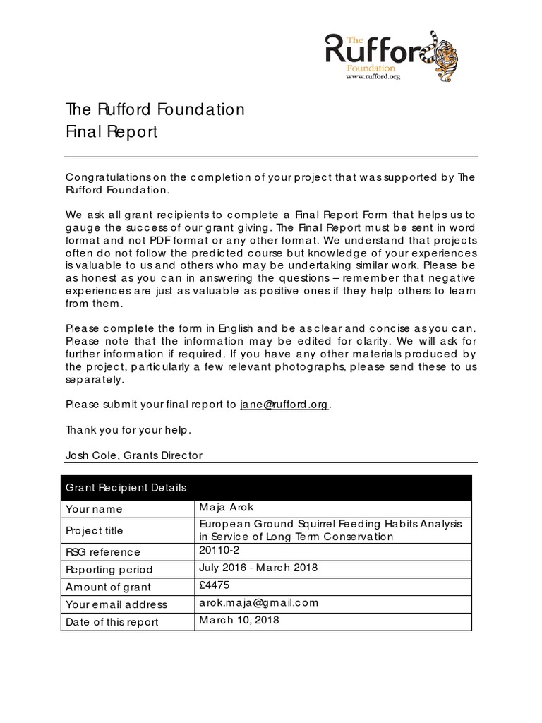 The Rufford Foundation Final Report: Format and Not PDF Format or Any ...