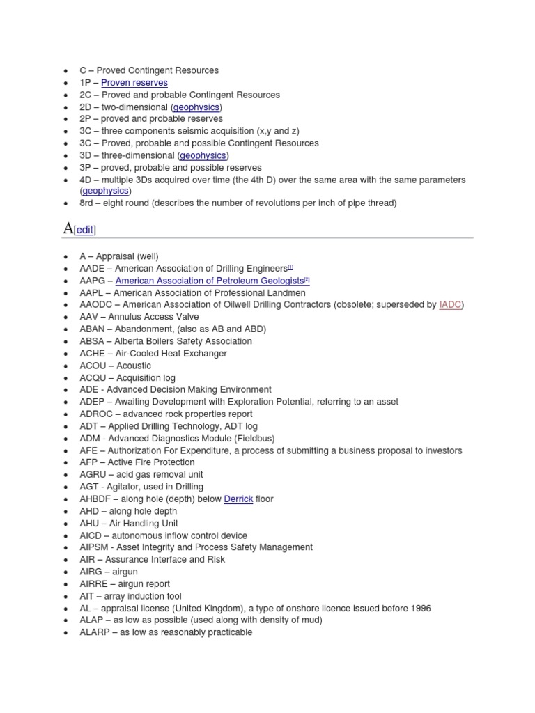 Oil and Gas Acronyms PDF Casing (Borehole) Oil Well