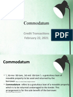 Commodatum: Credit Transactions February 22, 2021