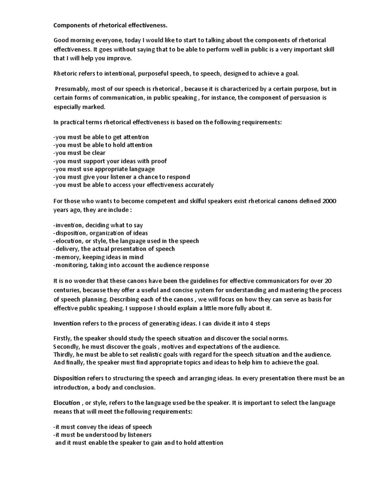 Components of Rhetorical Effectiveness | PDF | Rhetoric | Public Speaking