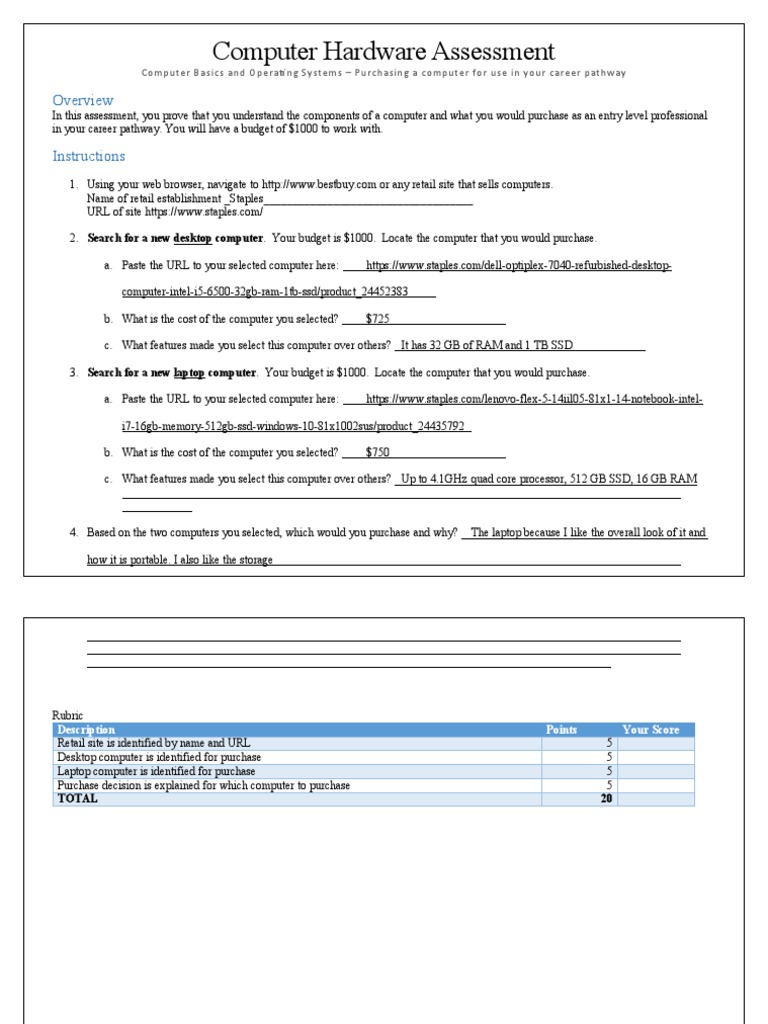 Computer Purchase Assessment Guide | PDF | Career & Growth | Business