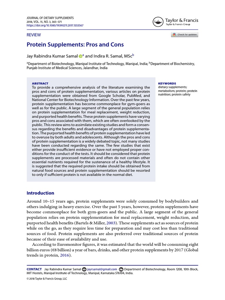 Protein Supplement Pros And Cons Review Pdf Dietary Supplements