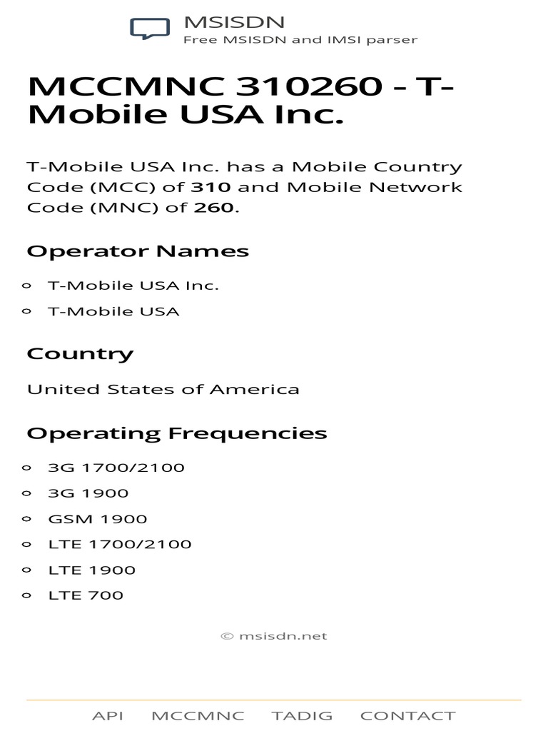 MCCMNC 310260 - T-Mobile Usa Inc. | PDF | Business | Computers