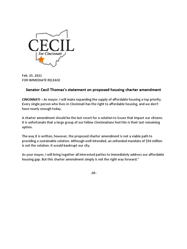 Media Release Sen. Cecil Thomas On Affordable Housing PDF