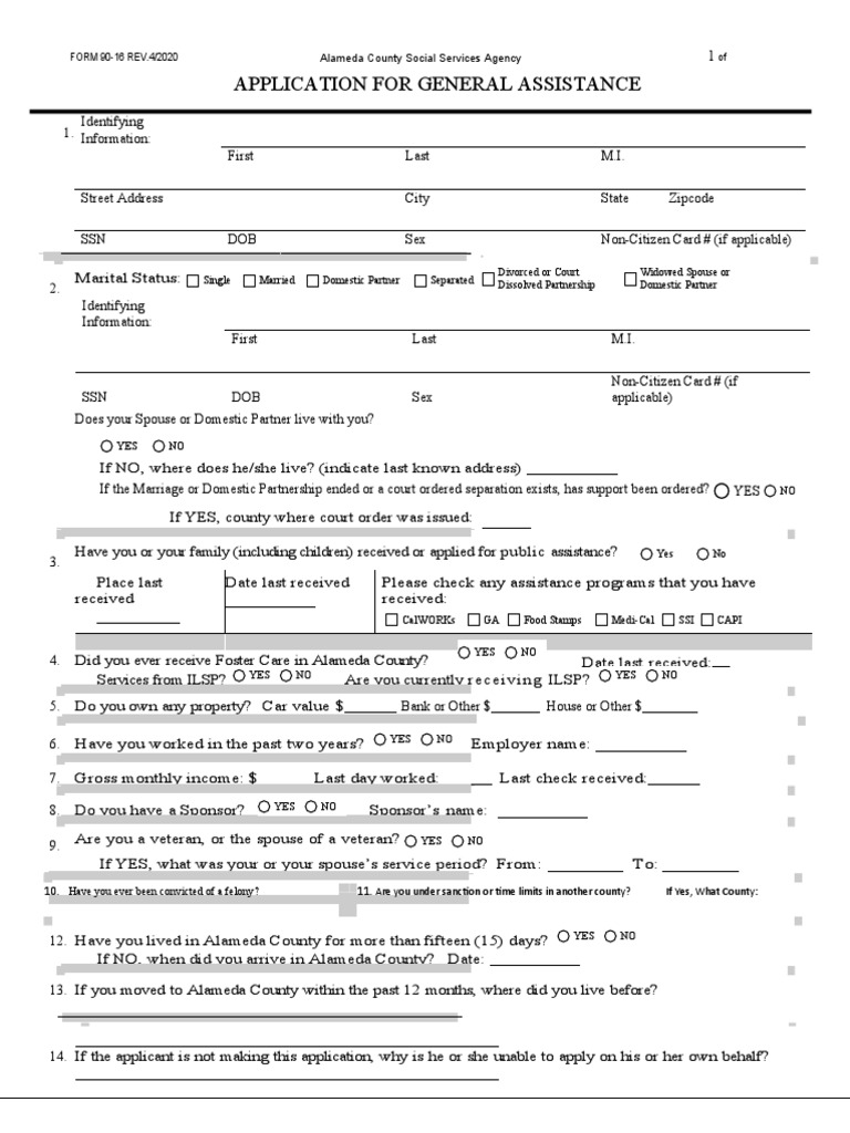 General Assistance Application PDF Supplemental Security Marriage
