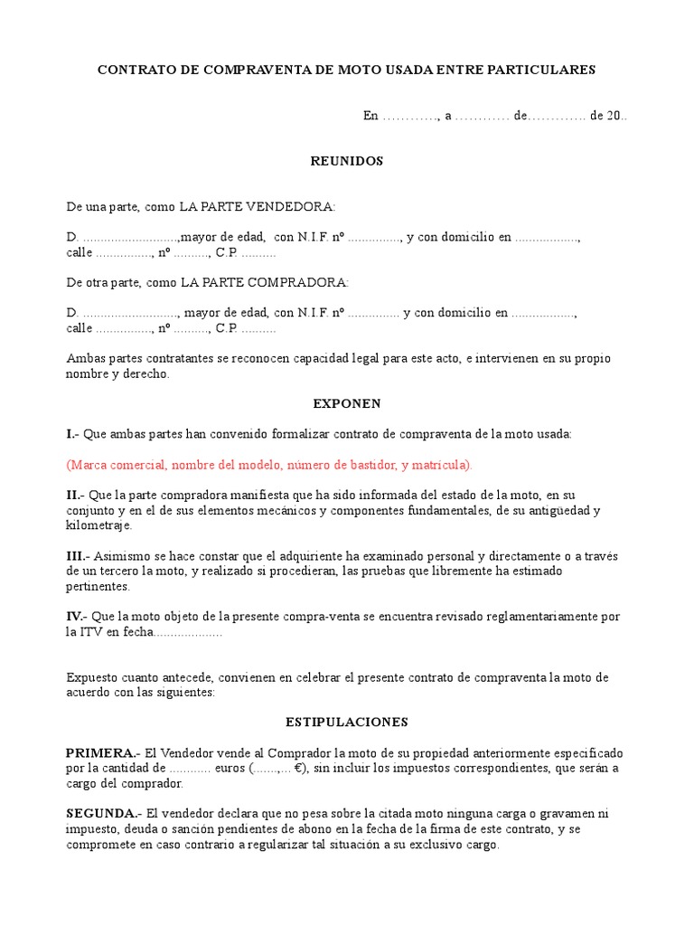 Contrato de Compraventa de Moto | PDF | Ley común | Derecho privado