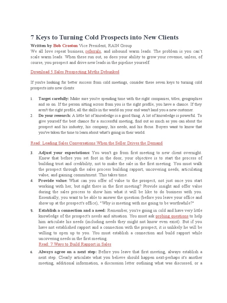 7 Keys To Turning Cold Prospects Into New Clients | PDF