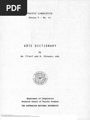 Kate Dictionary Pacific Linguistics Se Ie C No 41 Pdf Vowel English Language