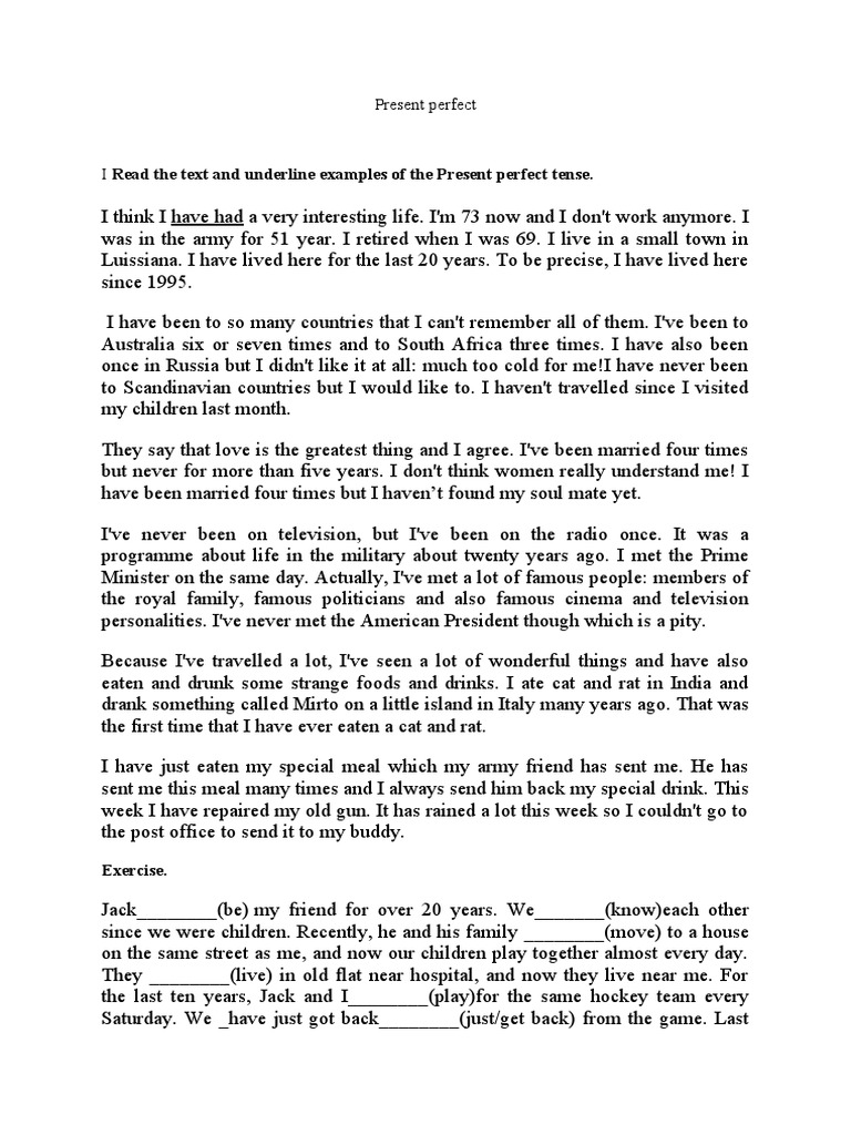 Underlining Present Perfect Tense Examples | PDF | Beverages