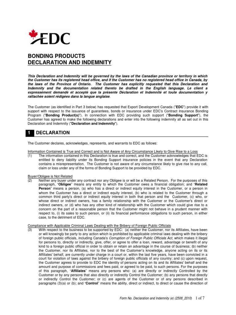 Ontario Declaration and Indemnity Form | PDF | Guarantee | Surety