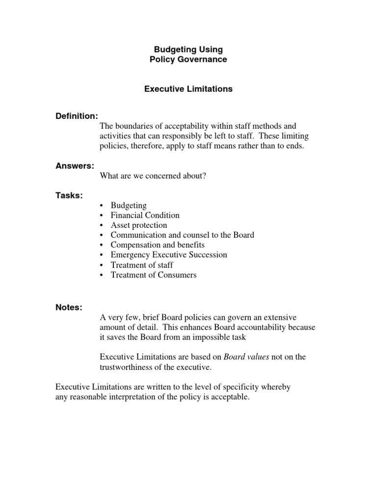 Executive Limitations in Budgeting Policy | PDF | Risk | Budgets And ...