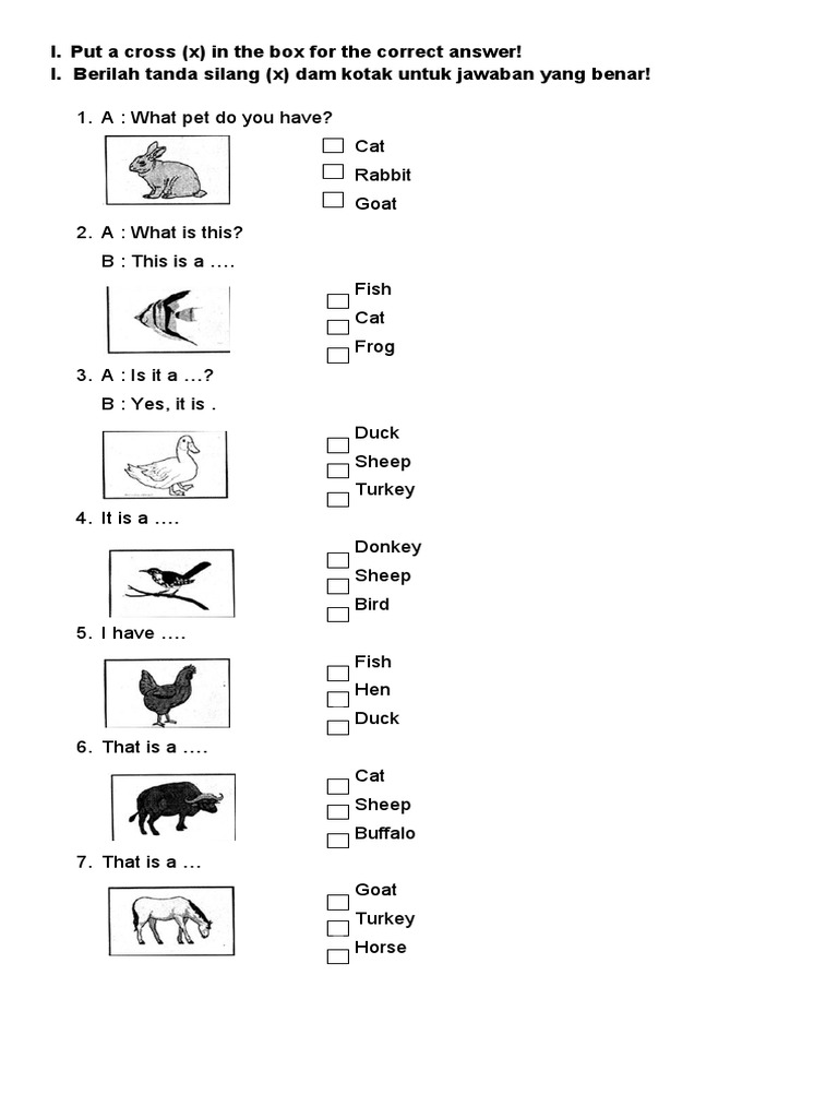 Soal Bahasa Inggris animals | PDF