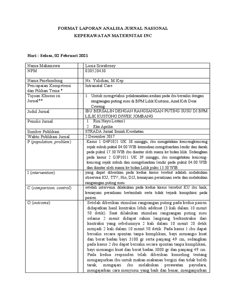 Analisis Jurnal Keperawatan Intranatal | PDF | Kesehatan Holistik