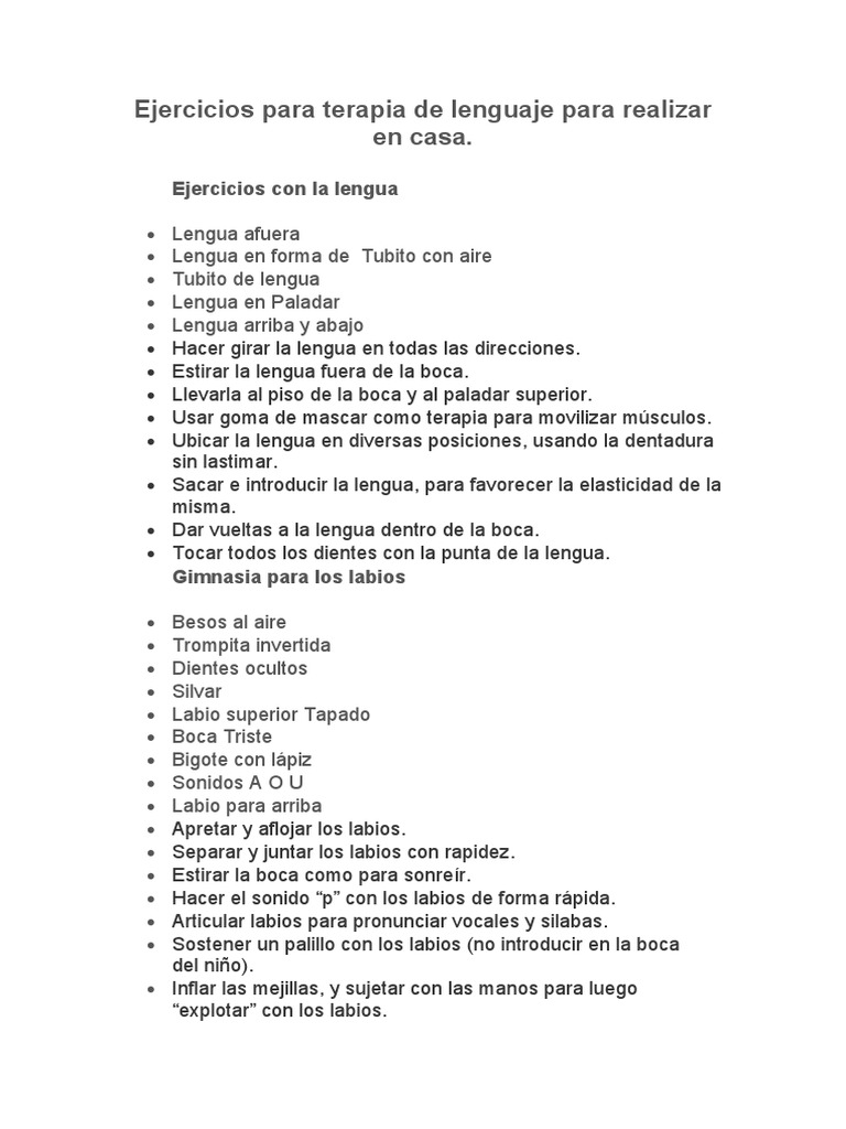 Ejercicios de terapia de lenguaje en casa | PDF | Artes del Lenguaje y ...
