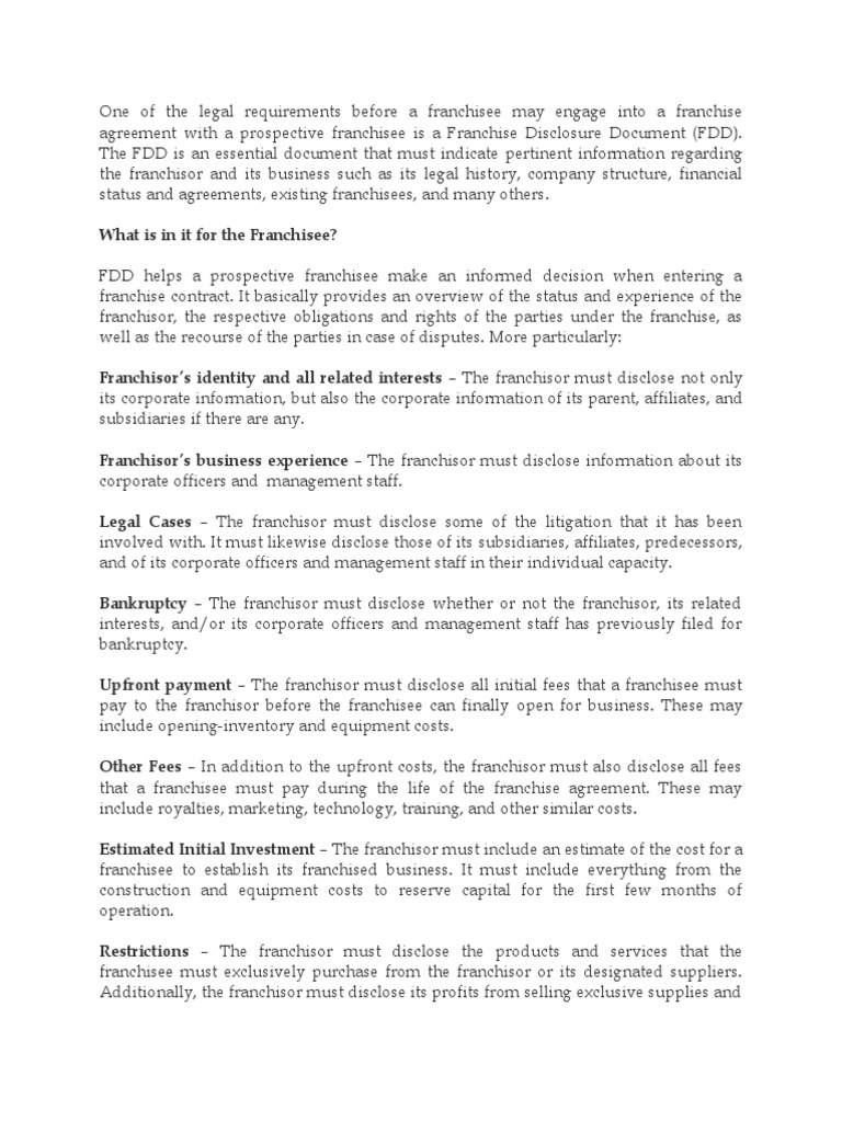 What Is A Franchise Disclosure Document FDD | PDF | Franchising | Civil ...