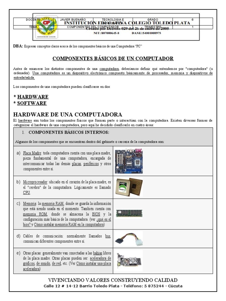 Componentes Del Computador Grado Sexto 2020 | PDF | Hardware de la ...