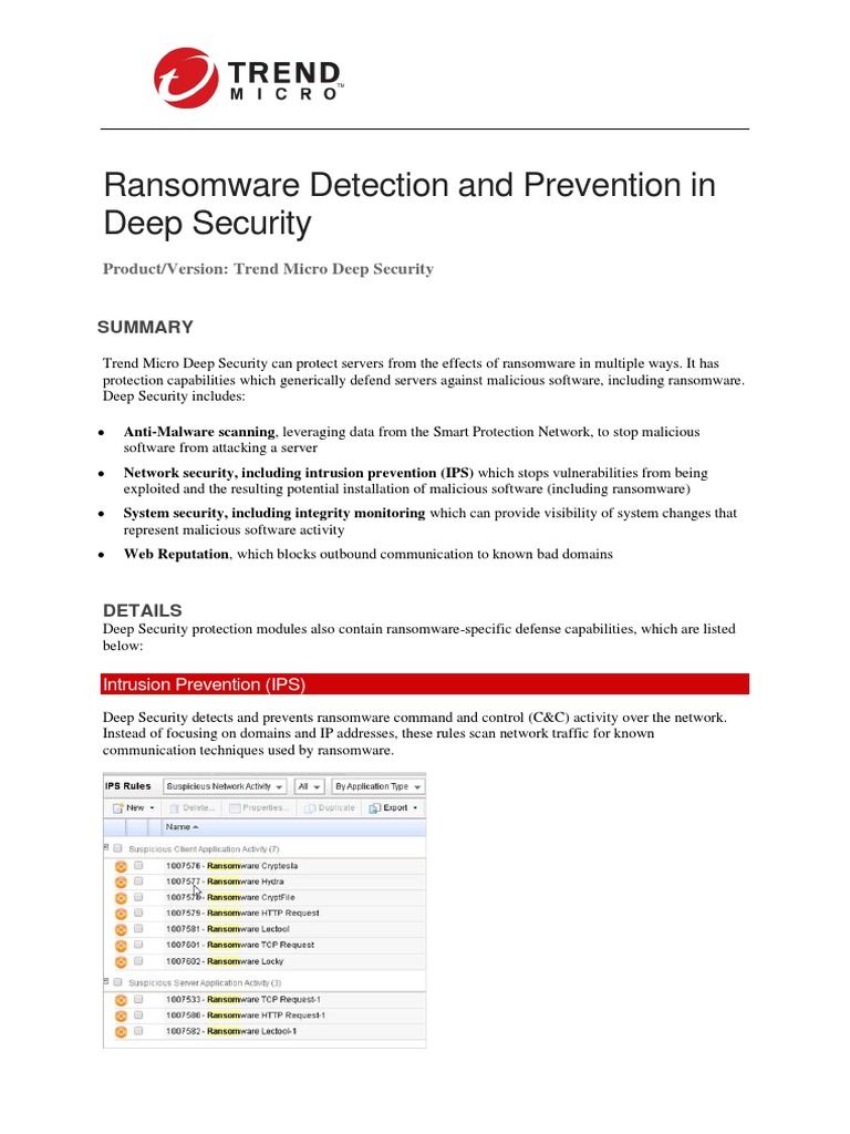 Ransomware Protection with Deep Security | PDF | Ransomware | Malware