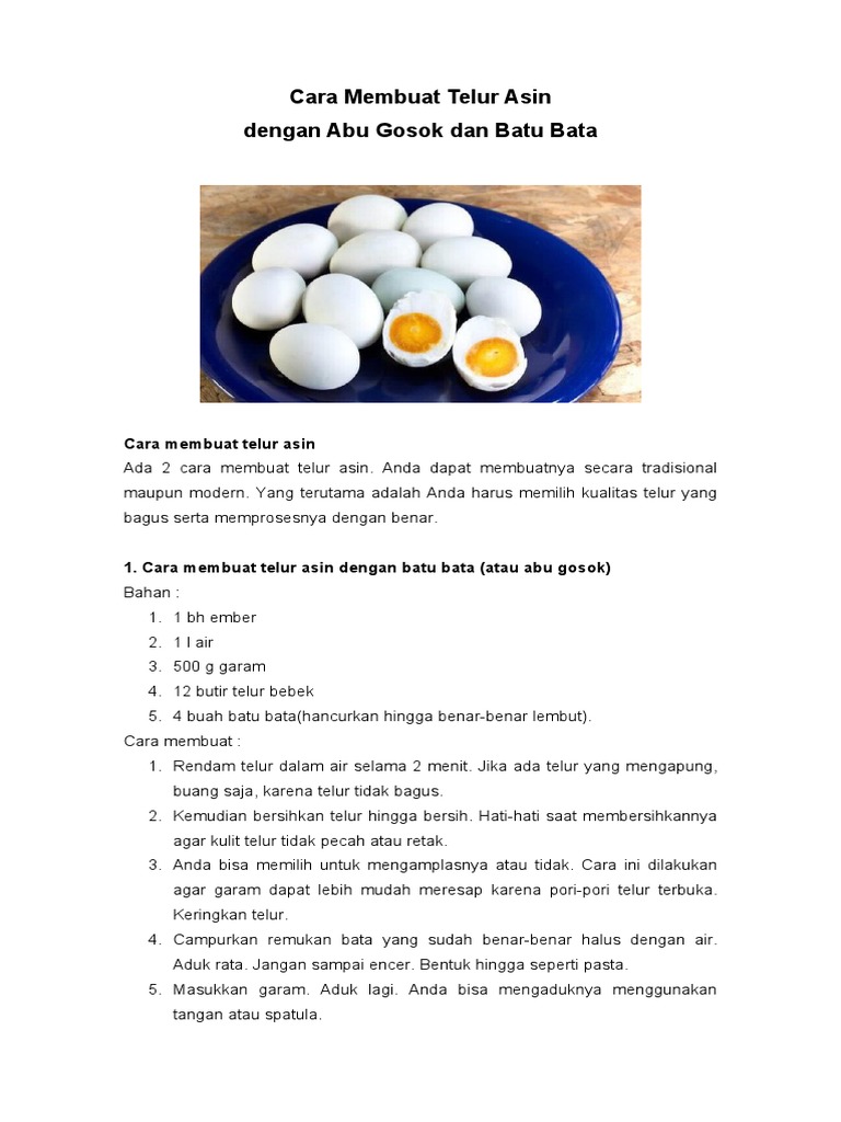 Cara Membuat Telur Asin Sederhana | PDF | Memasak, Makanan, & Anggur