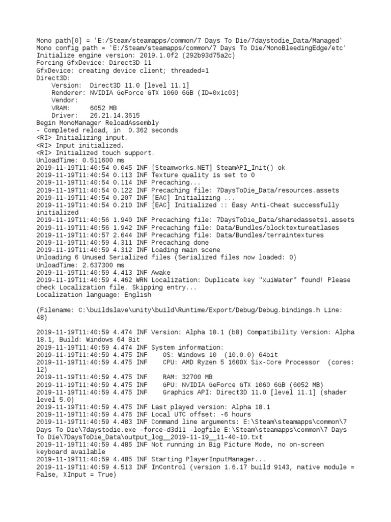 7 Days to Die: Game Log Insights | PDF | Computer Hardware | Ibm Pc ...