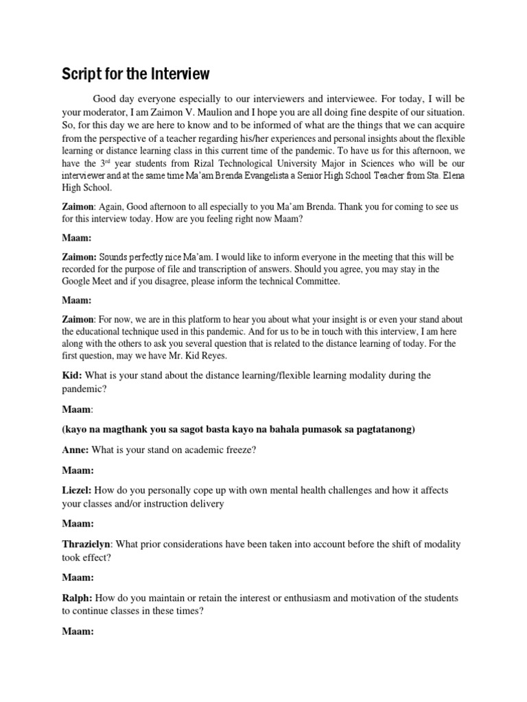 Script For The Interview | PDF | Interview | Human Nature