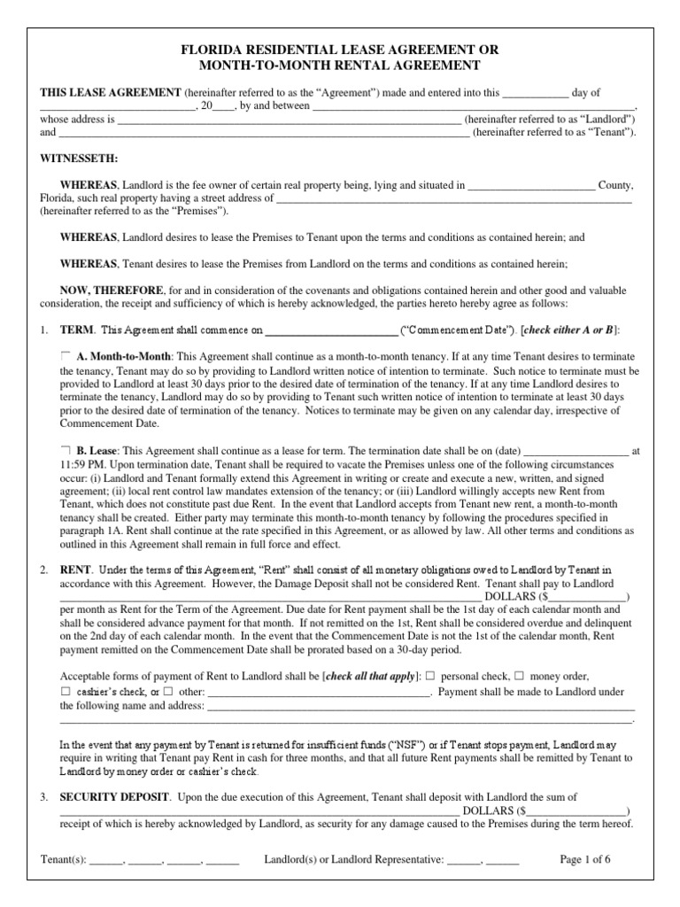 Florida Standard Residential Lease Agreement | PDF | Leasehold Estate ...