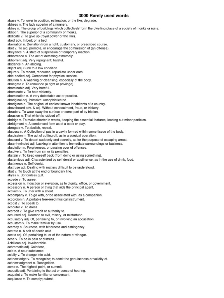 3000 Rarely Used Words PDF