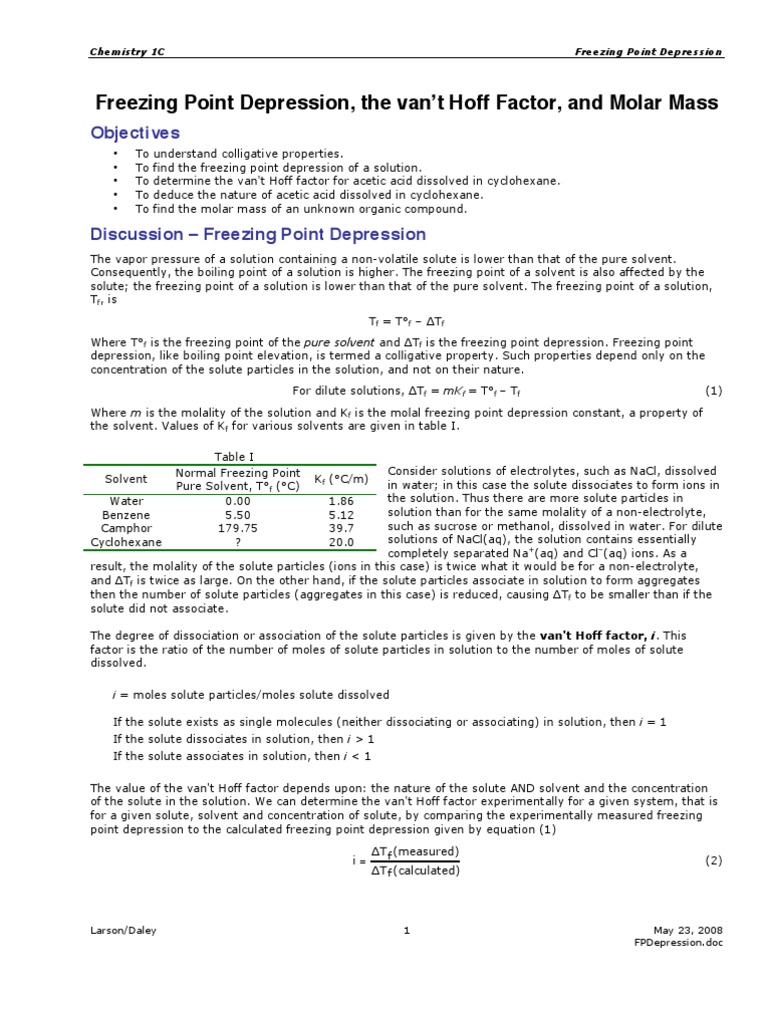 Van't Hoff Factor in Acetic Acid Solutions | PDF | Solution | Chemical ...