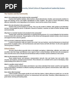 The Teacher and the Community, School Culture & Organizational Leadership System