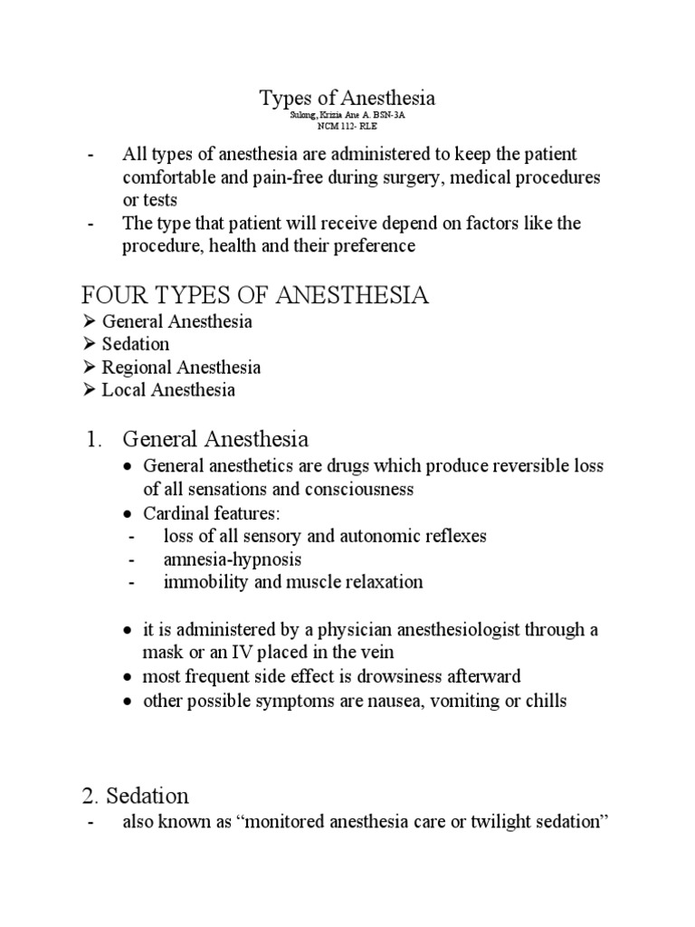 An Overview of the Four Main Types of Anesthesia General, Sedation
